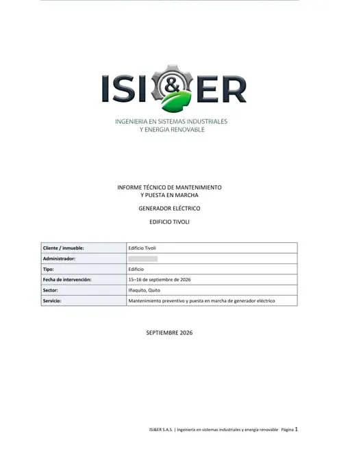 Portada de un informe técnico de ISI&ER para el Edificio Tivoli
