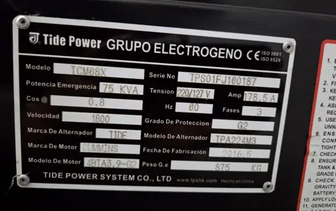 Placa generador 75 kVA Edificio Argos